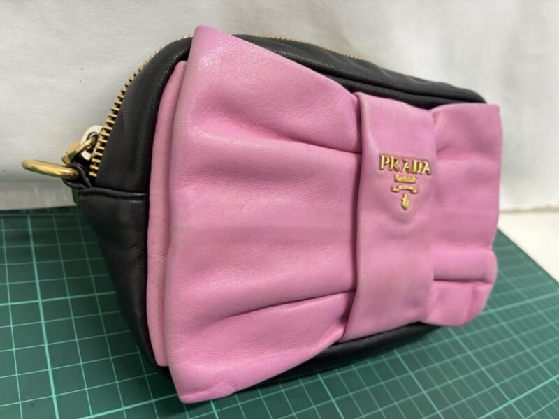 プラダバッグ_リボン部分補修_修理前_正面左